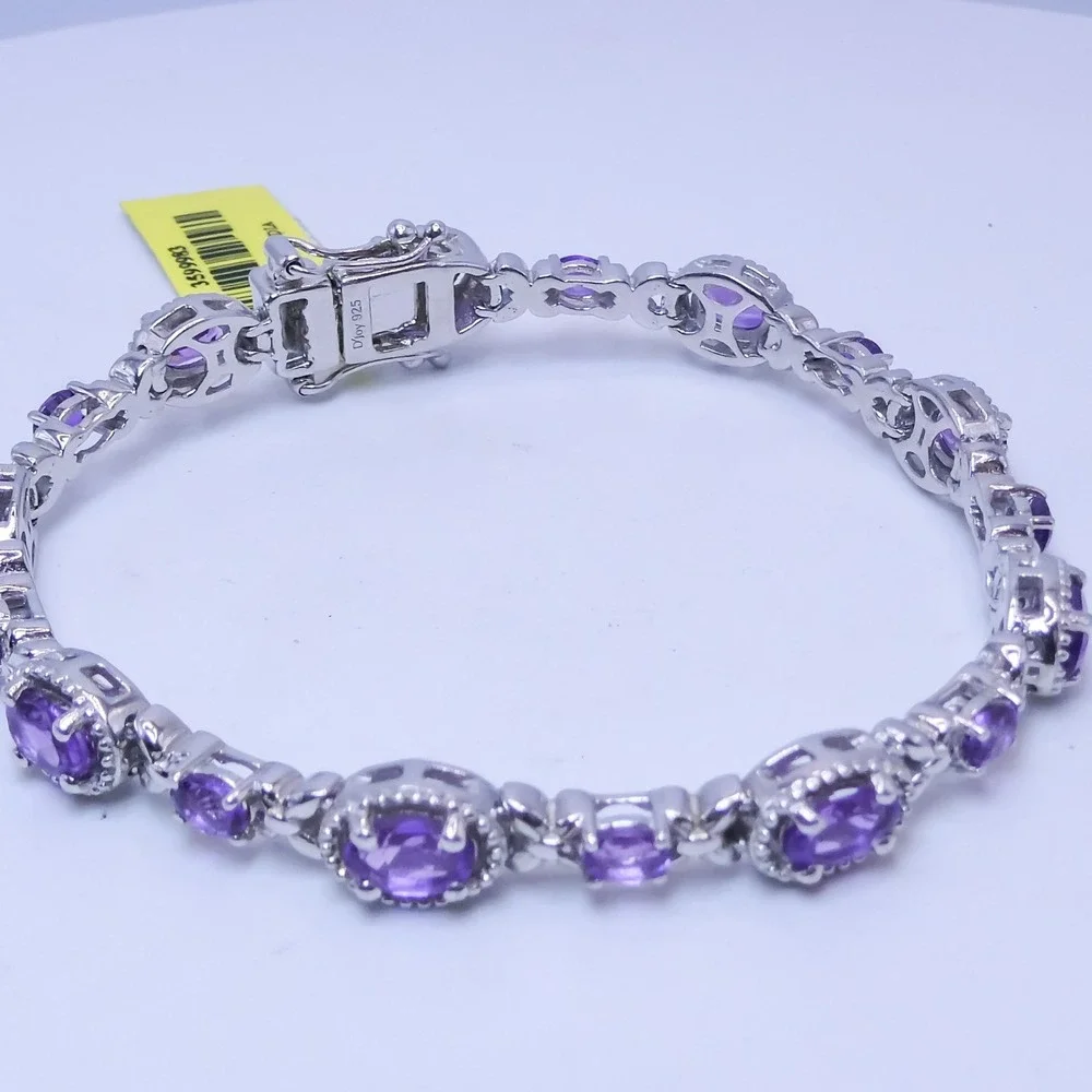 Platinum Over Sterling Silver 925 Purple Amethyst 4.6 ctw Panel 6.5